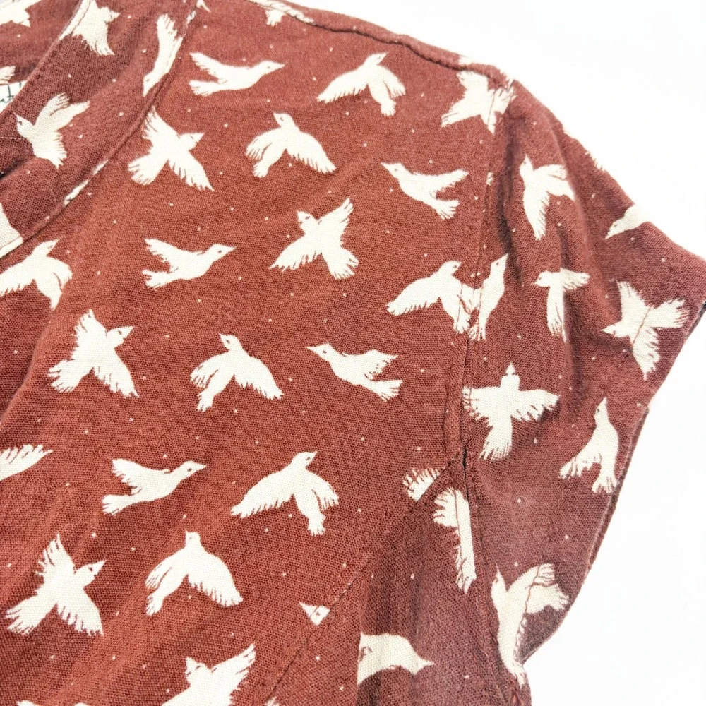Free People Womens Billie Bird Print Boho Keyhole Open Back Bodysuit Rust Size S